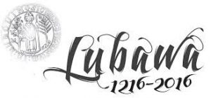 logo obchodów 800 lecia Lubawy. Napis Lubawa 1216-2016. Po lewej stronie w górnej części pieczęć Lubawy.